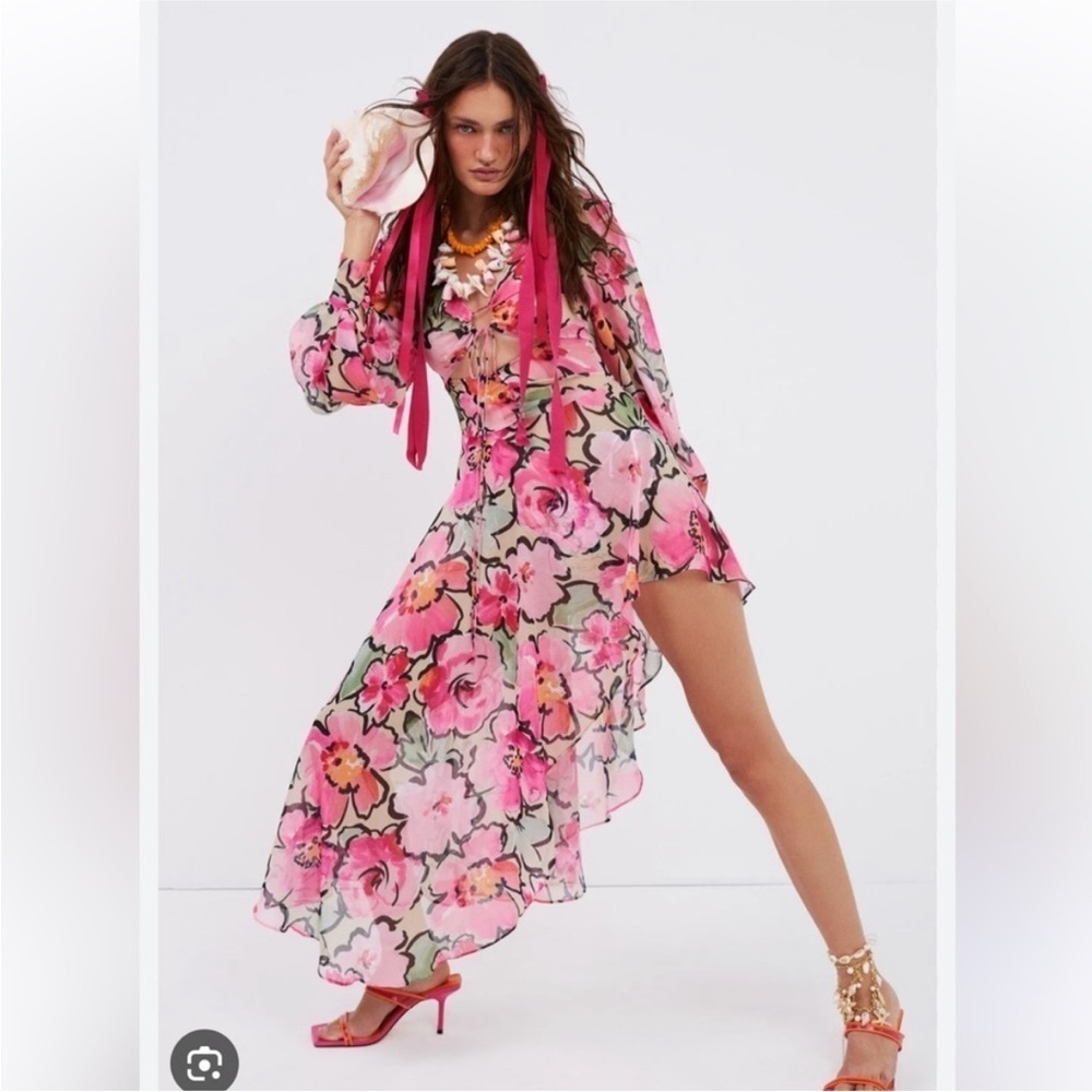 NWT Beautiful For Love & Lemons Tiana Pink Floral Sheer Boho Chic Dress XS